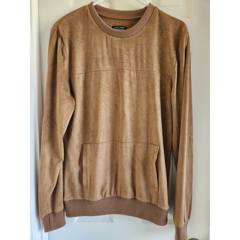 Zara Man Brown Large Pocket Sweater Size Medium Crewneck Pullover